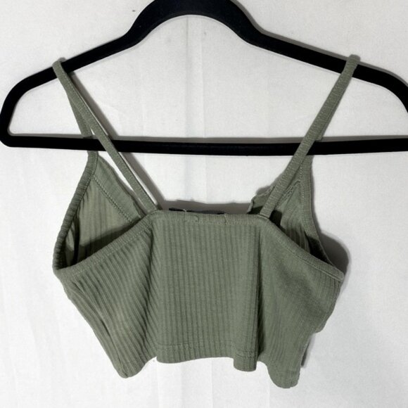 SOLD-Pretty Little Thing Green Ribbed Button Up Bra Top Crop Top 4 - Picture 9 of 14
